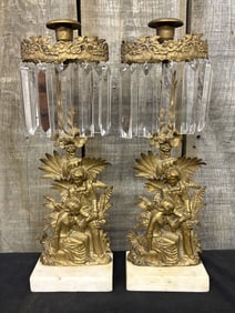 Early 20th Century Victorian Girandole "Lover's" Candlesticks With Prisms