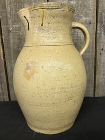 Antique Large Earthen Stoneware Spouted Pitcher