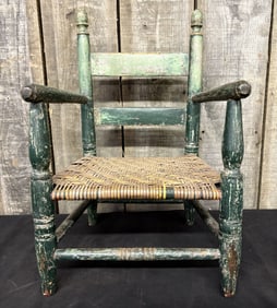Antique 19th Century Child's Ladderback Arm Chairs in Old Green