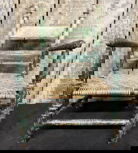 Antique 19th Century Child's Ladderback Arm Chairs in Old Green 11"X13"X20": Antique 19th Century Child's Ladderback Arm Chairs in Old Green 11"X13"X20"