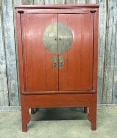 Chinese Qing Dynasty 19th Century Chinoiserie Cabinet with Original Red Lacquer
