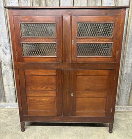 French Louis XV Style Marble Bronze Walnut Bookcase with Punch Upper Doors