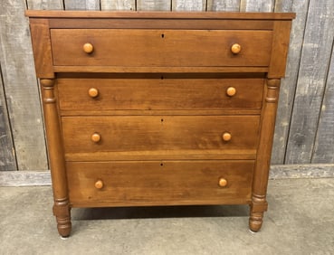Early Cherry Four Drawer Chest With Column Front On Turned Legs 22"X43"X43"