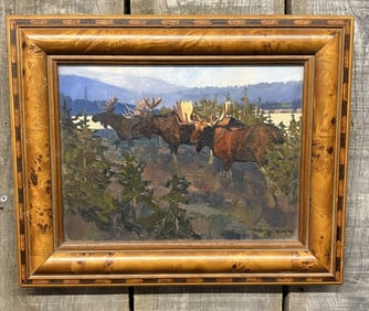 Vintage Oil on Board, Moose Country by David M. Adams, 1993