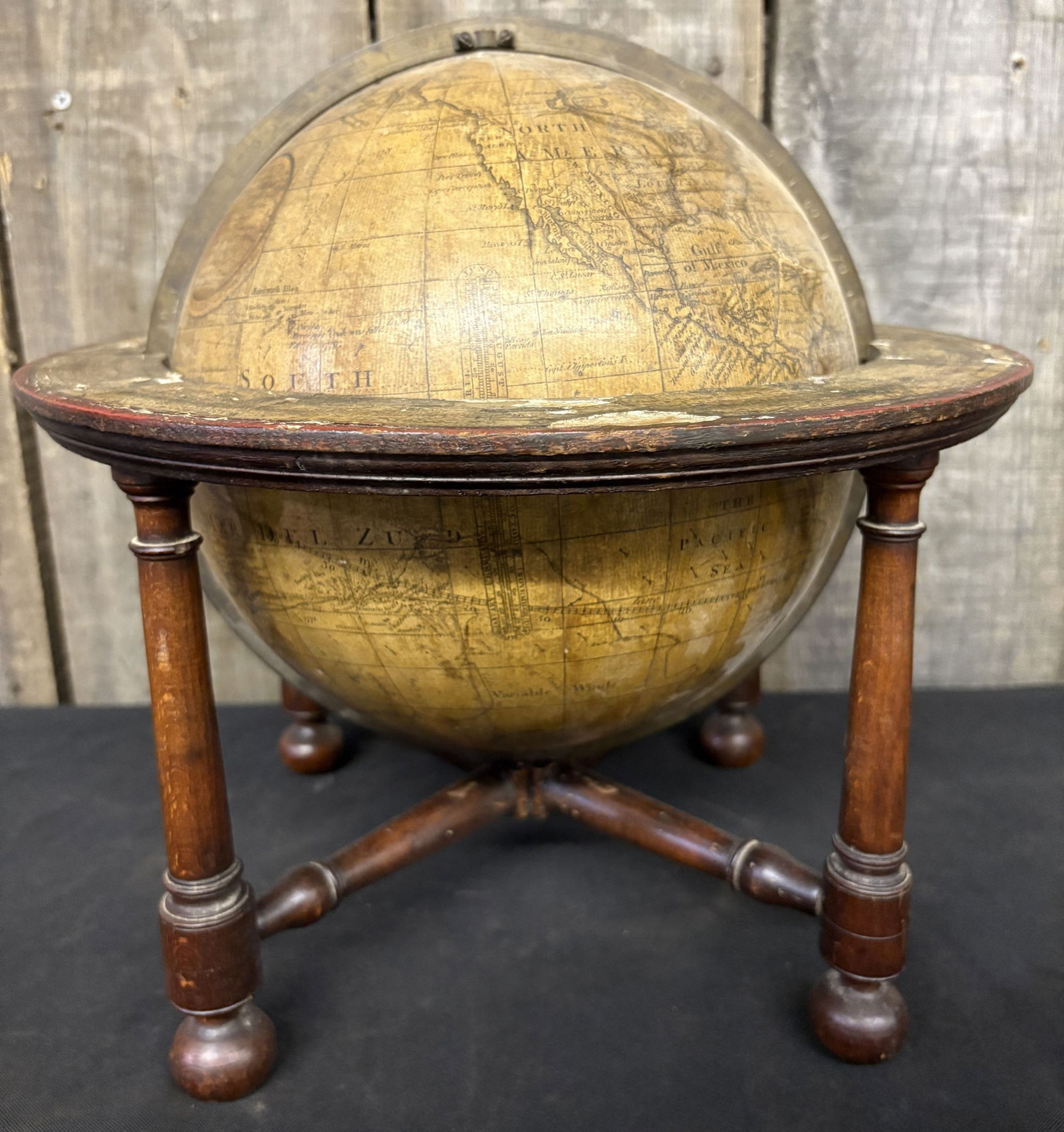 Antique 19th Century Wright's Terrestrial Globe in Wooden Cradle 11"X13" Some Damage. (1 of 6)