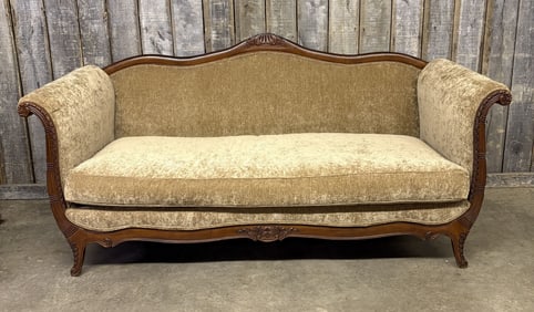 Early 20th Century Carved Sofa with Gold Upholstery, Excellent Condition