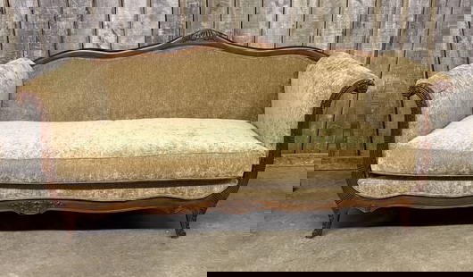 Early 20th Century Carved Sofa with Gold Upholstery, Excellent Condition 42"X90"X43" With 32" Cushio: Early 20th Century Carved Sofa with Gold Upholstery, Excellent Condition 42"X90"X43" With 32" Cushion