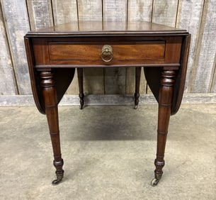 Vintage Late 20th Century Drop-Leaf Side Table with Drawer on Wheeled Legs