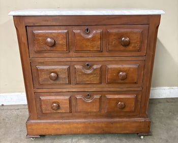 Antique Victorian Eastlake Chest of Drawers w/ White Marble Surface