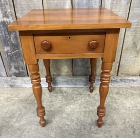 Federal Style One Drawer Cherry Work Table On Tall Turned Legs