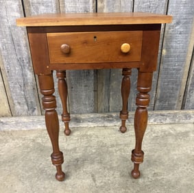 Antique Side Table One Drawer Stand Cherry Wooden 19th c