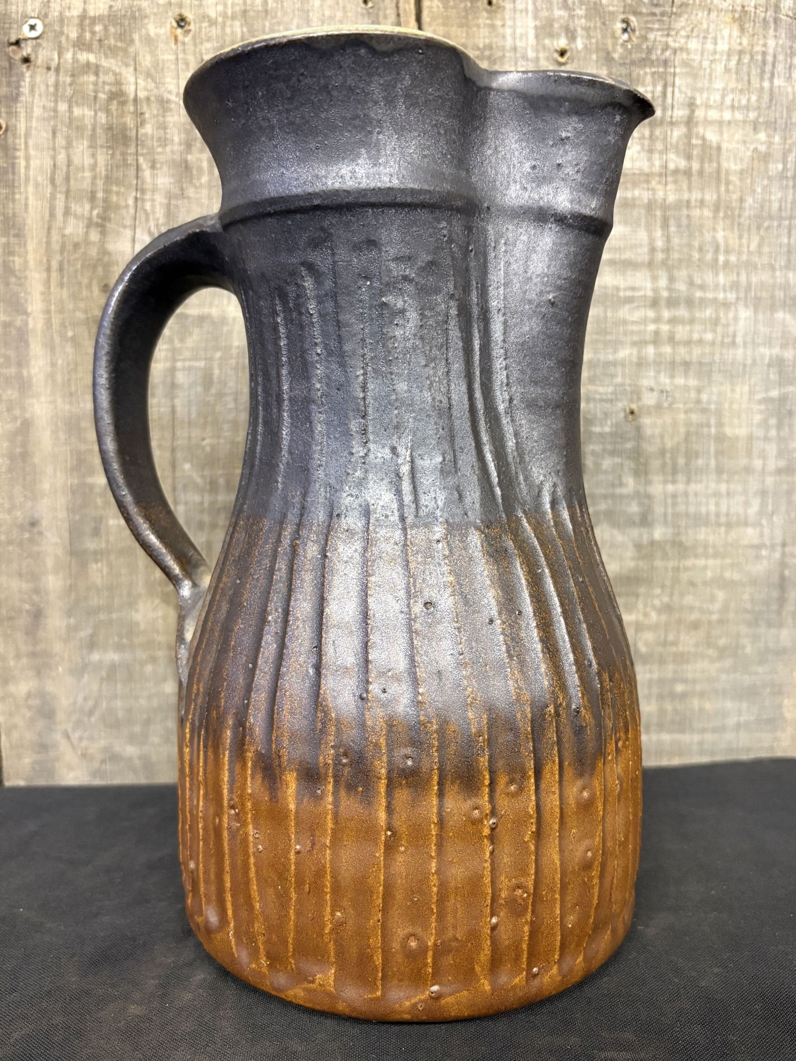 Vintage Ceramic Jug featuring a Satin Matte Black to Warm Rust Coloring 6"X6"X10" (1 of 6)