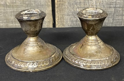 Pair of Cement Filled Sterling Silver Candlesticks