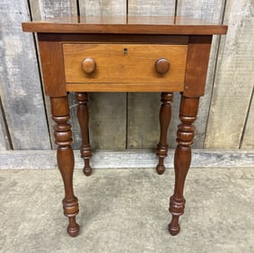 Federal Style One Drawer Cherry Work Table On Tall Turned Legs