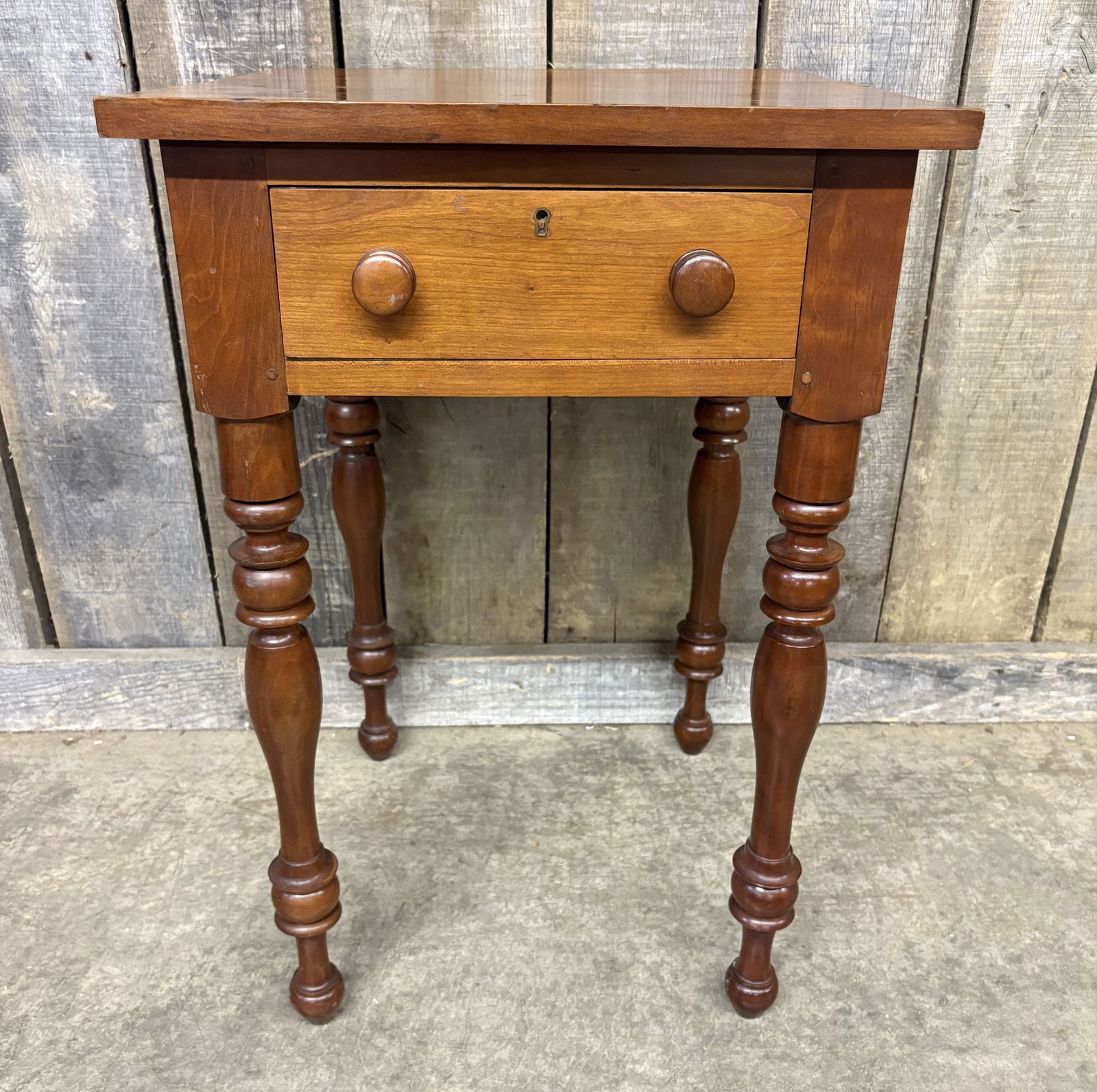 Federal Style One Drawer Cherry Work Table On Tall Turned Legs 19"X19"X28" (1 of 8)