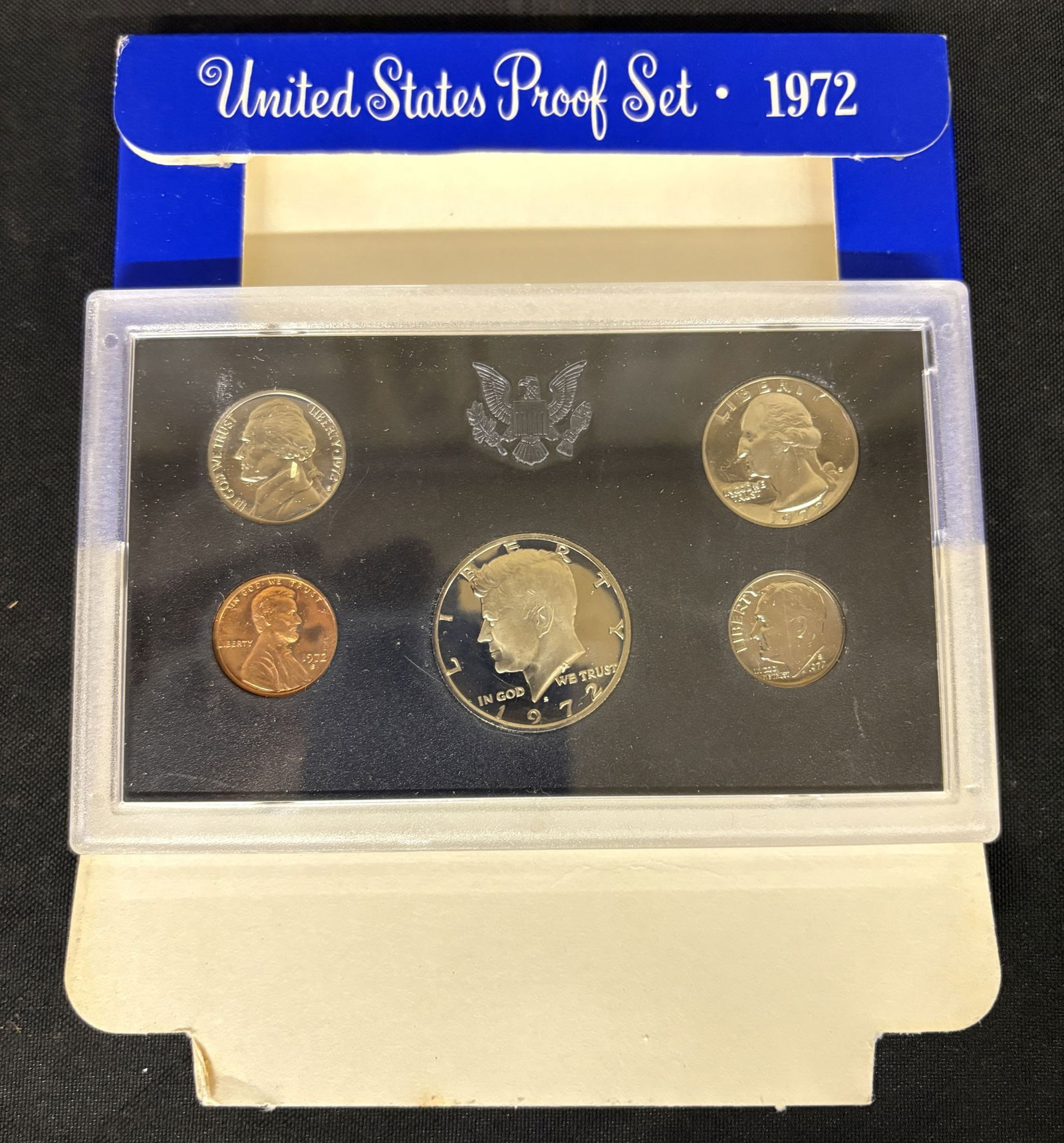 1972 United States Proof Set Containing Lincoln Cent, Jefferson Nickel, Roosevelt Dime, Washington Q (1 of 3)