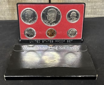 1975 United States Proof Set Containing Lincoln Cent, Jefferson Nickel, Roosevelt Dime, Washington