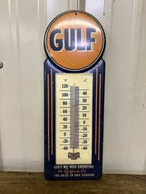 Gulf Oil - Gas Metal Wall Thermometer 5"X16"