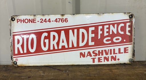 Porcelain Rio Grande Fence Sign; Nashville, Tenn. 8"X4"