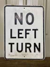 No Left Turn Metal Embossed Sign 18"X24"