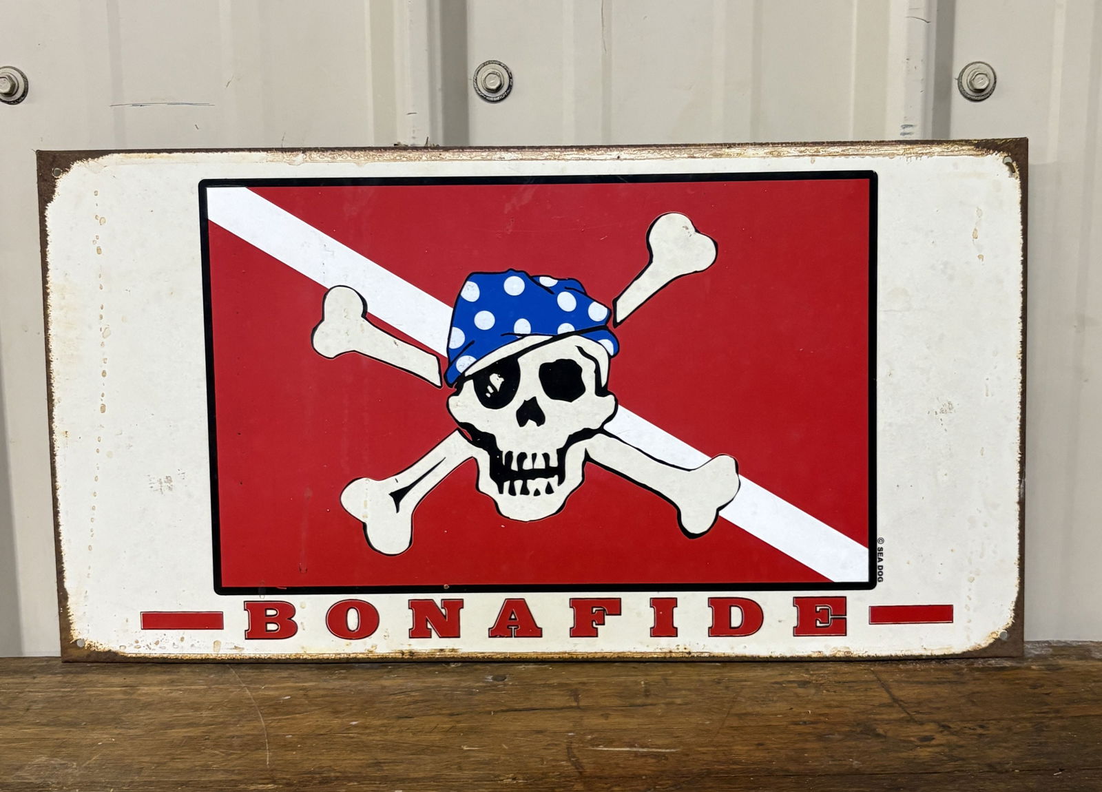 Sea Dog Bonafide Skull - Crossbones Metal Sign 18"X10" (1 of 3)