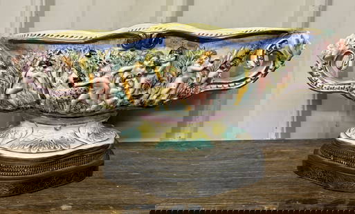 Vintage Italian Capodimonte Style Porcelain Highly Decorated-Cherub Themed Centerpiece Bowl: Vintage Italian Capodimonte Style Porcelain Highly Decorated-Cherub Themed Centerpiece Bowl 9"X18"X8"