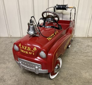 Volunteer Fire Department Truck No. 1 Pedal Car Fire Truck With Bell/White Wall Tires; 14"X40"X24"