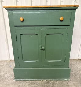 Antique Painted Cabinet With Natural Finish Wooden Top; Measuring 19"X30"X37"