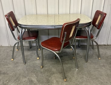 1950's Chrome Kitchen Table With Chairs; Table 30"X48"X30"