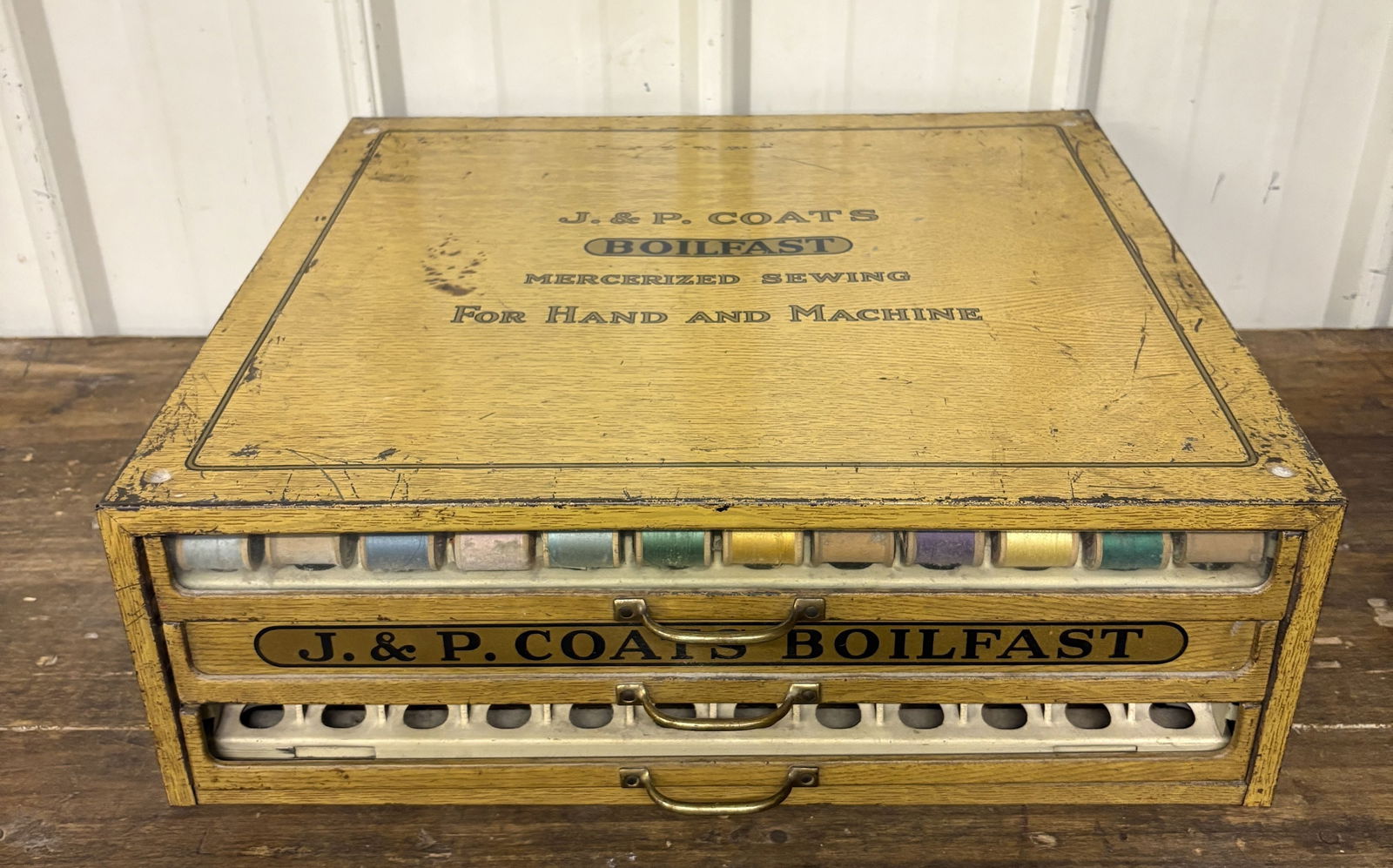 J. - P. Coats Boilfast Mercerized Sewing For Hand And Machine - Metal Country Store Spool Cabinet (1 of 7)