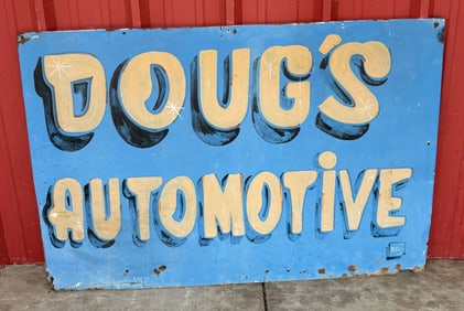 Doug's Automotive Hand Painted Metal Sign 54"X37"