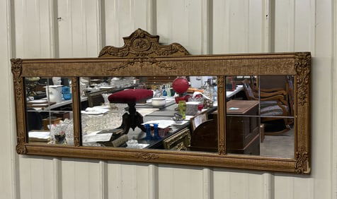 Antique Triple Mantle Mirror With Decorated Wooden Frame 49"X22"