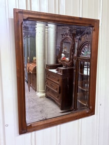 Antique Beveled Mirror With Carved Wooden Frame 27"X34"