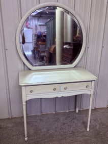 Vintage French Provincial Style Vanity With Large Oval Beveled Mirror 21"X36"X65"