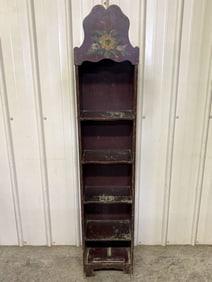 Antique Petite Wooden Bookcase With Hand Painted Floral Decoration 9"X14"X67"
