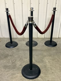 Black Metal Stanchions With Velvet Ropes 14"X14"X40"