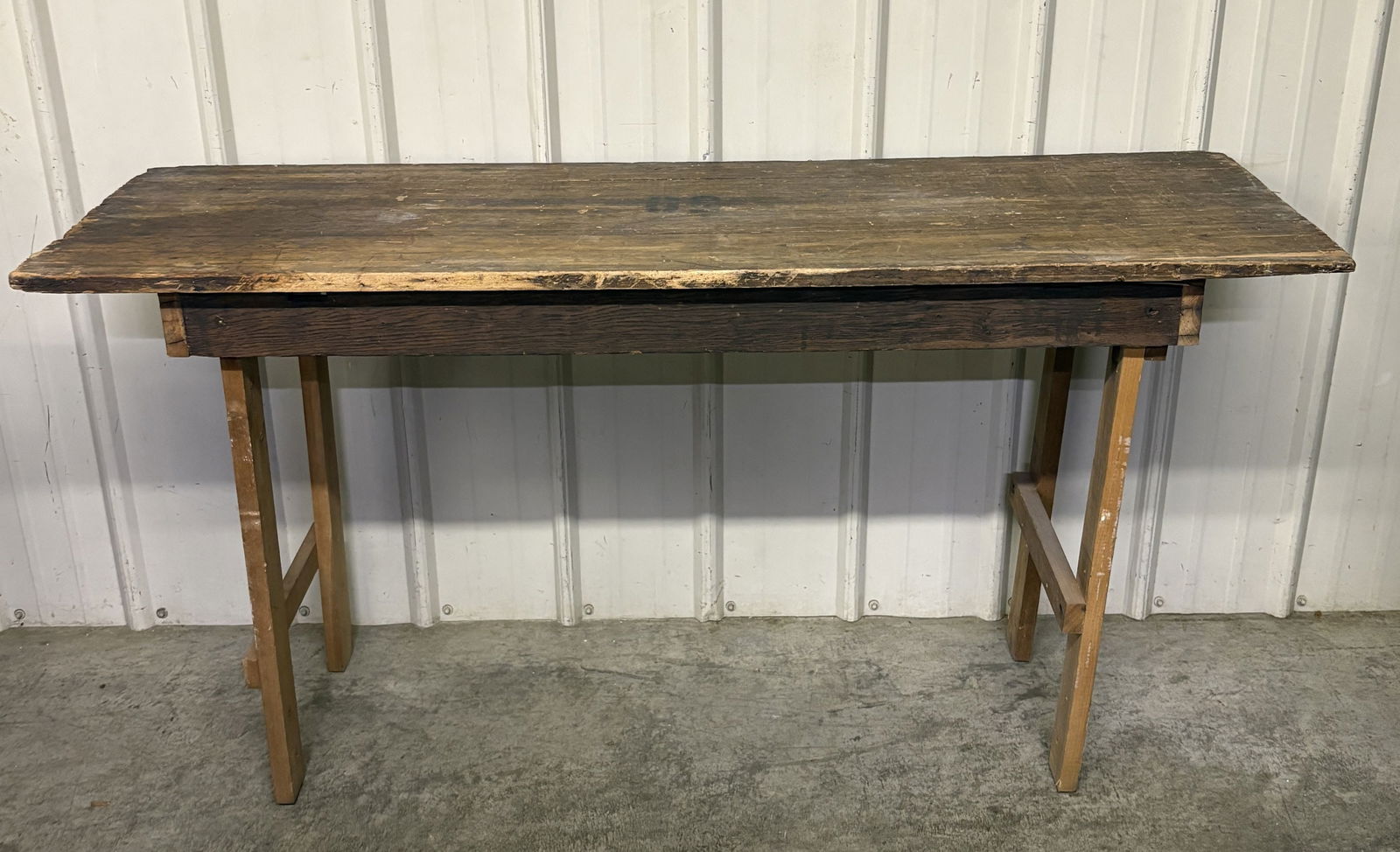 Primitive Wooden Table Marked "US" 19"X59"X31" (1 of 4)