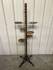 Vintage Wooden - Wrought Iron Adjustable Plant Stand 19"X19"X59"