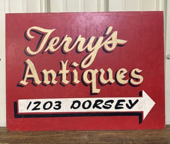 Jerry's Antiques Wooden Hand Painted Sign - Double Sided 24"X18"