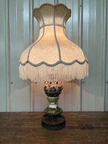 Italian Capodimonte Style Decorative Cherub Figural Lamp On Brass Base 18"X32"