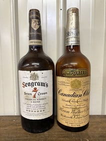 Pair Of Large Oversized Glass Seagram's And Canadian Club Whiskey Glasses 5"X5"X18"