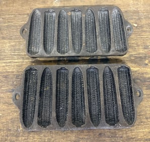 Pair Of Petite Cast Iron Corn Stick Pans 8"X4"