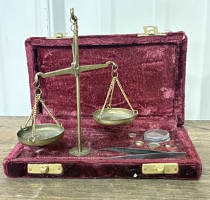 Antique Brass Scales - Weights - Travel Case 4"X7"X1"
