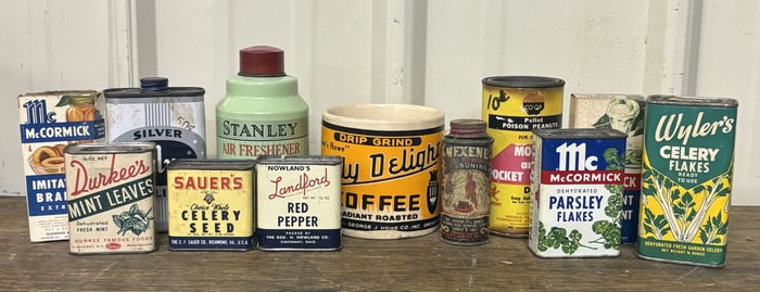 Large Collection Of Early Kitchen Advertising Tins (Largest 5"X5"X4")