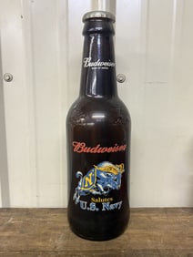 Budweiser Salutes U.S. Navy Large Glass Bottle 5"X5"X15"