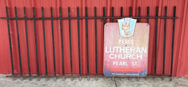 Early Heavy Wrought Iron Peace Lutheran Church Fence - Bowling Green, Ohio. 38"X84"X3"