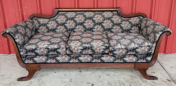 Duncan Phyfe Style Sofa With Brass Feet 30"X77"X33"
