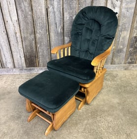 Vintage Oak Glider With Gliding Ottoman - Nursery Chair 24"X32"41"
