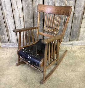 Antique Oak Rocker With Tin Bottom 24"X32"36"