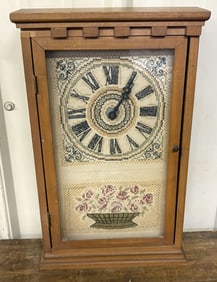 Folk Art Style Needlepoint Wall Clock 4"X10"X17"